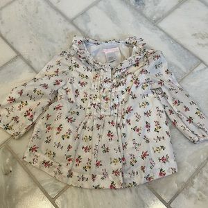 Janie and Jack floral print long sleeve ruffle neck shirt